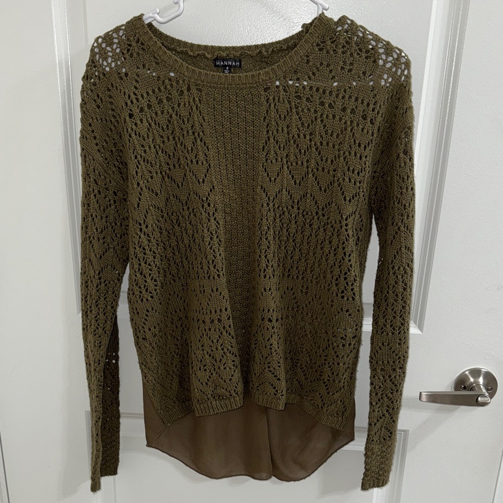Hannah Women's Knit Sheer Back Sweater in Olive